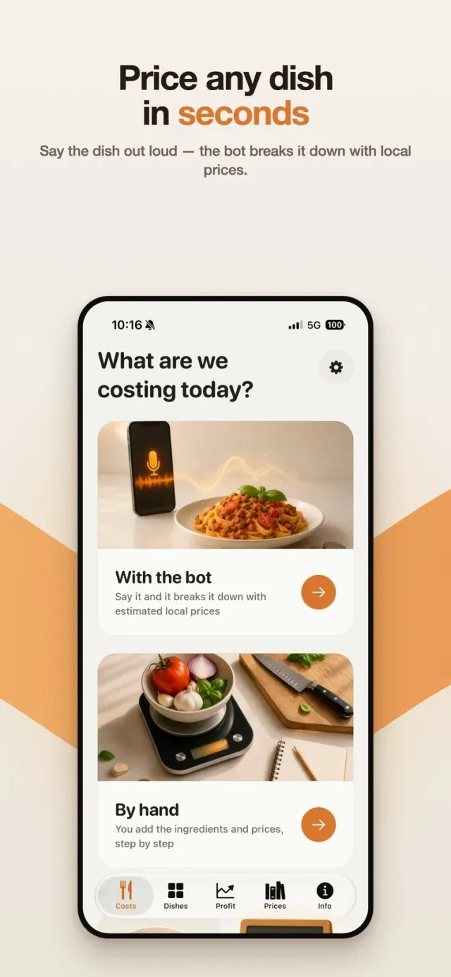Menu Calculate – Gericht per Sprache erfassen
